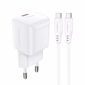 Acefast A73 Mini PD 20W GaN seinälaturi + USB-C kaapeli - valkoinen