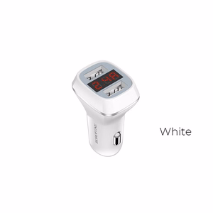 Borofone BZ3 Joyroad autolaturi 2 USB-A-liitännällä, 12 W, digitaalinäytöllä, valkoinen