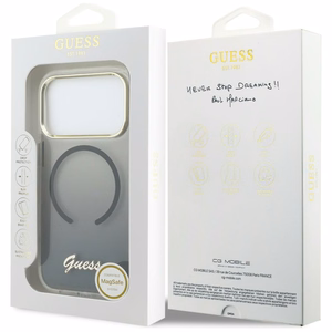 Guess IML Gradient Script Metal MagSafe Suojakuori iPhone 17 Pro Max:lle - Musta