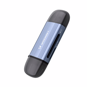 Harmaa alumiininen SD- ja microSD-muistikortinlukija Wozinsky WCR-5G USB-A 3.0 / USB-C 3.0 -liitännällä