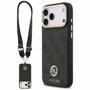 Guess 4G Strass Logo & Big Strap Metal Buttons MagSafe suojakuori iPhone 17 Pro Max - musta