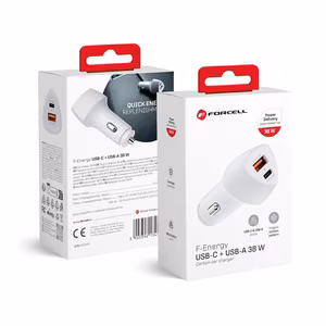 Car charger Forcell F-Energy Carbon USB C + USB A QC3.0 PD 3A 38W CC50-1A1C white
