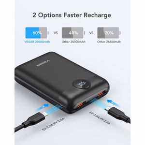 VEGER varavirtalähde 20000 mAh PD QC3.0 2A 22,5W S20 (W2053) musta