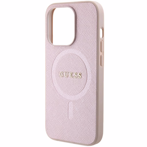 Guess Saffiano MagSafe Suojakuori iPhone 15 Pro:lle - vaaleanpunainen