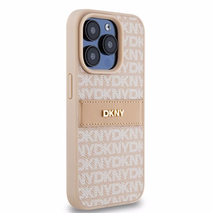 DKNY Nahkainen Mono Raita ja Metallinen Logo Suojakuori iPhone 15 Pro:lle - vaaleanpunainen