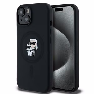 Karl Lagerfeld Silikoninen Karl&Choupette MagSafe Suojakuori iPhone 15 Plus / 14 Plus:lle - musta
