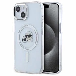Karl Lagerfeld IML Metal Karl&Choupette Head MagSafe suojakuori iPhone 14:lle - valkoinen