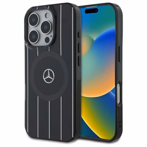 Mercedes MB Double Layer Crossed Lines MagSafe Suojakuori iPhone 16 Pro:lle - Musta