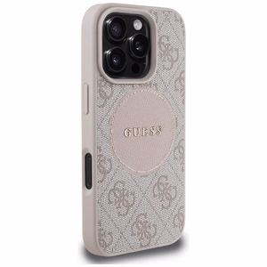 Guess 4G Circle Classic Logo MagSafe Suojakuori iPhone 16 Pro:lle - vaaleanpunainen