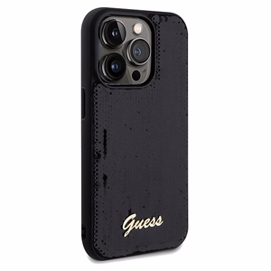 Guess Sequin Script Metal -suojakuori iPhone 14 Prolle - musta