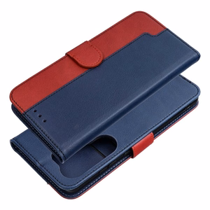 Laivastonsininen ja punainen Split Book -lompakkokotelo Motorola G57 POWER -puhelimelle