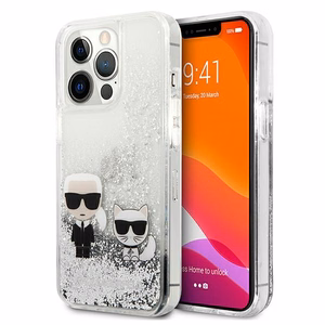 Karl Lagerfeld Liquid Glitter Karl & Choupette Suojakuori iPhone 13 Pro / 13 6.1" - Hopeinen
