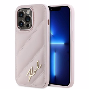 Karl Lagerfeld Diagonal Quilted Script Suojakuori iPhone 14 Pro:lle - vaaleanpunainen