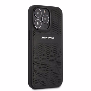 AMG AMHCP13LOSDBK iPhone 13 Pro / 13 6.1" musta/musta kova Suojakuori Nahkainen Curved Lines