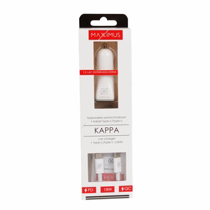 Autolaturi MX KAPPA 18W PD+QC, USB-A+C + C/C kaapeli 20W PD, valkoinen