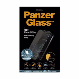 PanzerGlass E2E Super+ Microfracture antibakteerinen yksityisyys karkaistu suojalasi iPhone 12 / 12 Pro - mustalla kehyksellä