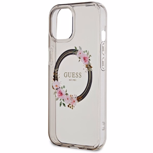 Guess IML Flowers Wreath MagSafe Suojakuori iPhone 15 / 14 / 13:lle - musta