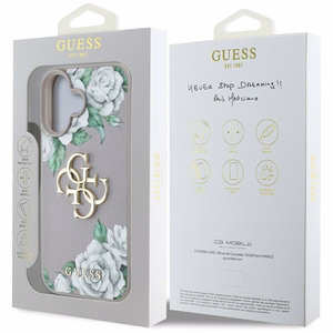 Guess Grained Roses Big 4G Logo Suojakuori iPhone 16:lle - violetti