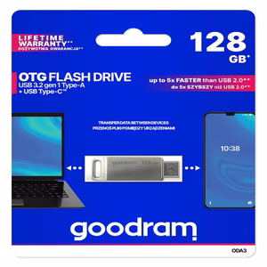 Goodram USB-muistitikku 128GB USB 3.2 ODA3 hopea TYPE-A+TYPE-C