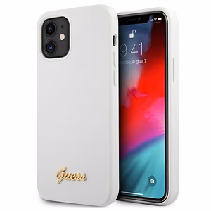 Guess GUHCP12SLSLMGWWH iPhone 12 mini 5.4" valkoinen/valkoinen kovakotelo Metal Logo Script