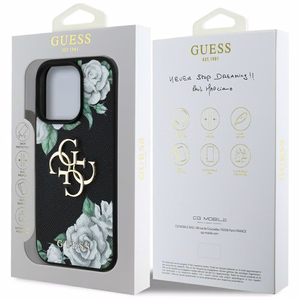 Guess Grained Roses Big 4G logo Suojakuori iPhone 16 Pro:lle - musta