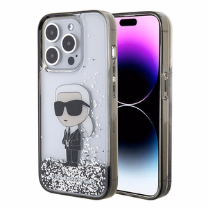 Karl Lagerfeld Liquid Glitter Ikonik suojakuori iPhone 15 Pro:lle - läpinäkyvä