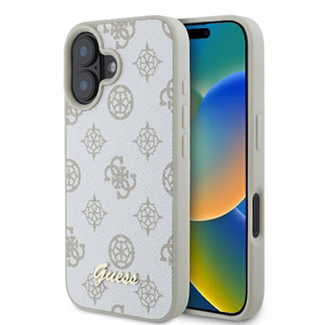 Guess Peony Script Logo MagSafe iPhone 16 Suojakuori - Valkoinen