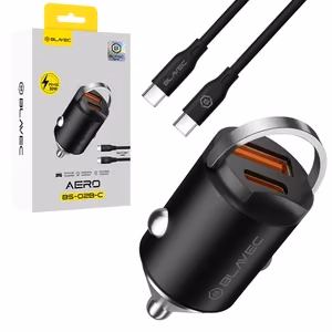 Blavec autolaturi BS-02B-C Aero - USB + Type C - QC 3.0 18W PD 30W ja Type C - Type C -kaapeli (CCBS02BCA-UCB) musta