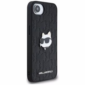 Karl Lagerfeld Monogram Choupette Head Pin iPhone 16e Suojakuori - Musta