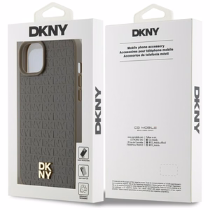DKNY Nahkainen Kuvio Metallinen Logo MagSafe Suojakuori iPhone 15 / 14 / 13:lle - ruskea