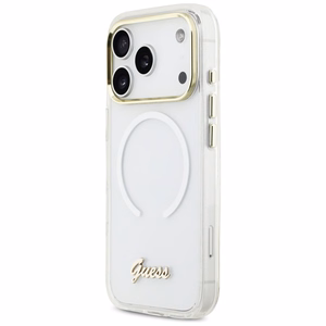Guess IML Gradient Script Metal MagSafe Suojakuori iPhone 17 Pro:lle - Valkoinen
