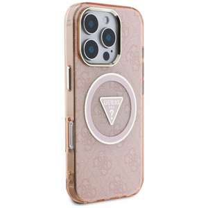 Guess IML Metal Glitter 4G Circle Triangle MagSafe Suojakuori iPhone 16 Pro:lle - Vaaleanpunainen