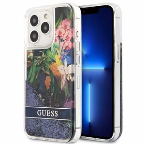 Guess GUHCP13LLFLSB iPhone 13 Pro / 13 6.1" sininen/sininen kovakotelo Kukka Nestemäinen glitteri