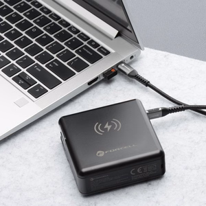 Monitoiminen laturi Forcell F-Energy 6in1 USB A + USB C PD 45W + varavirtalähde 15000 mAh + langaton lataus 15W musta