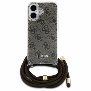 Guess Crossbody Cord 4G Print Suojakuori hihnalenkkillä iPhone 16:lle - ruskea