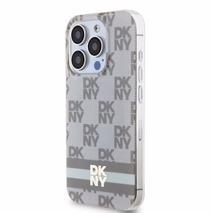 DKNY IML Ruudullinen Mono-kuvio ja Painetut Raidat MagSafe Suojakuori iPhone 15 Pro:lle - beige