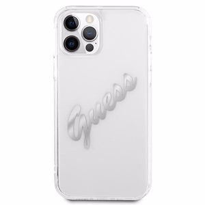 Guess GUHCP12LKTRSVSI iPhone 12 Pro Max 6.7" läpinäkyvä kovakotelo Vintage Script Hopea