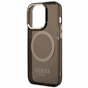 Guess GUHMP14LHTCMK iPhone 14 Pro 6.1" musta/musta kova kotelo kultainen ääriviivat läpikuultava MagSafe