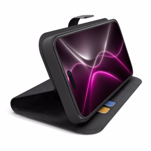 SBS Wallet Smart suojakuori mallille iPhone 18 Pro Max, lompakolla ja jalustalla – musta