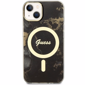 Guess GUHMP14MHTMRSK iPhone 14 Plus 6.7 musta/musta suojakuori Golden Marble MagSafe