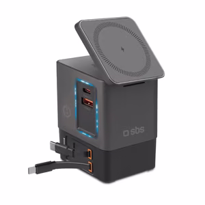 SBS Power Dock 6-in-1 MagSafe Teline + USB-C Kaapelit 65W - Musta
