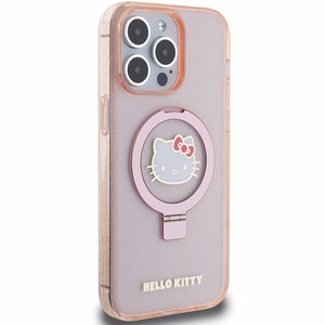 Hello Kitty Ring Stand Glitter Electrop Logo MagSafe Suojakuori iPhone 15 Pro Max:lle - vaaleanpunainen