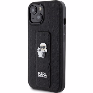 Karl Lagerfeld Gripstand Saffiano Karl&Choupette Pins Suojakuori iPhone 15:lle - musta