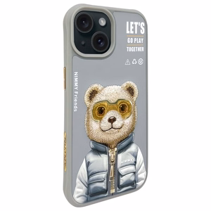 Nimmy Cool&Cute 2.0 Bear Suojakuori iPhone 15:lle - harmaa
