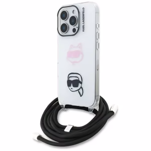 Karl Lagerfeld IML Crossbody Karl&Choupette Head Suojakuori iPhone 16 Pro Max:lle - Valkoinen