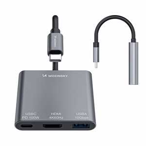Wozinsky WHCH-01 USB-C PD 100W HDMI 4K@30Hz USB-A 10Gbps Keskitin - harmaa