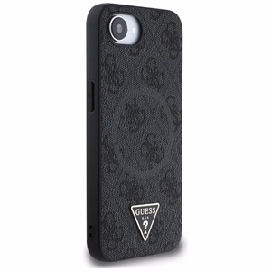 Guess HC MagSafe PU 4G Ring Triangle Logo Suojakuori iPhone 16e:lle - Musta