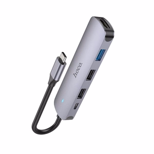 Sovitin Hoco HB27 Type-C monitoiminen HDMI+USB3.0+USB2.0x2+PD harmaa