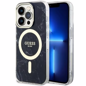 Guess GUHMP14LPCUMAK iPhone 14 Pro 6.1 musta/musta suojakuori Marble MagSafe