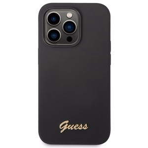 Guess silikoni Vintage Gold Logo iPhone 14 Pro kotelo - musta